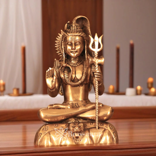 Brassaura™ Small Brass Shiva Idol – Height 10.2 Inches & Weight 2.9 Kgs | Sacred Home Décor
