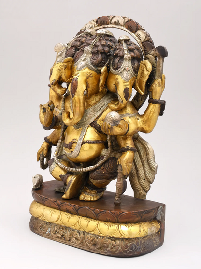 Brassaura™ Solid Brass Ganesha Sculpture for Pooja Room & Home Decor | 12 Inches | 6.72 kgs