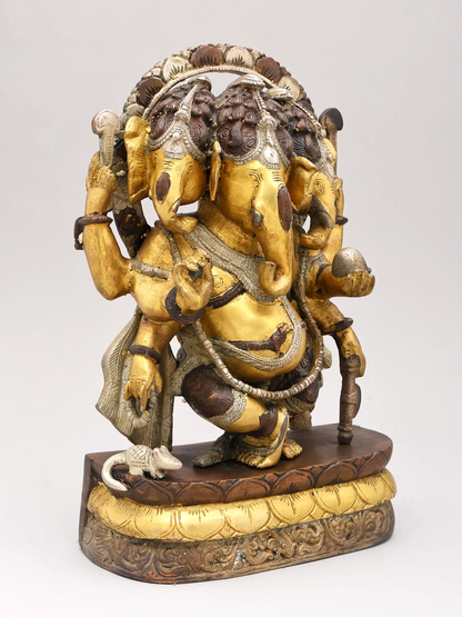 Brassaura™ Solid Brass Ganesha Sculpture for Pooja Room & Home Decor | 12 Inches | 6.72 kgs