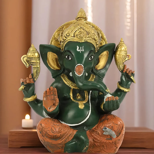 Brassaura™ Brass Taj Ganesha Idol | Handcrafted Sharp Features | Height 8 Inches & Weight 3 Kgs