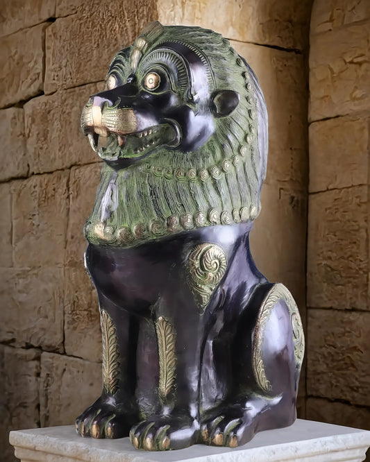 Brassaura™ Pure Brass Tibetan Lion – Height 21 in, Weight 21.115 kg