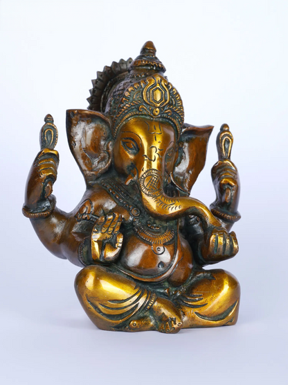Brassaura™ Small Brass Ganesha Idol for Car Dashboard & Home Temple | 6 Inches | 1.30 kgs