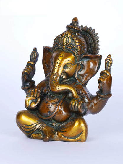 Brassaura™ Small Brass Ganesha Idol for Car Dashboard & Home Temple | 6 Inches | 1.30 kgs