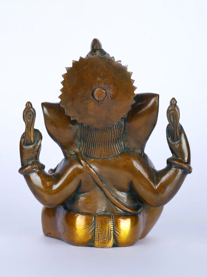 Brassaura™ Small Brass Ganesha Idol for Car Dashboard & Home Temple | 6 Inches | 1.30 kgs