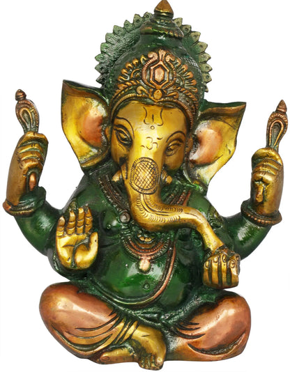 Brassaura™ Small Brass Ganesha Idol for Car Dashboard & Home Temple | 6 Inches | 1.30 kgs