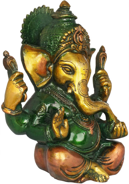 Brassaura™ Small Brass Ganesha Idol for Car Dashboard & Home Temple | 6 Inches | 1.30 kgs