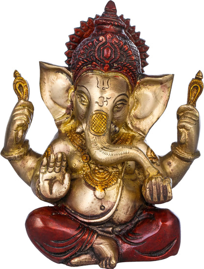 Brassaura™ Small Brass Ganesha Idol for Car Dashboard & Home Temple | 6 Inches | 1.30 kgs