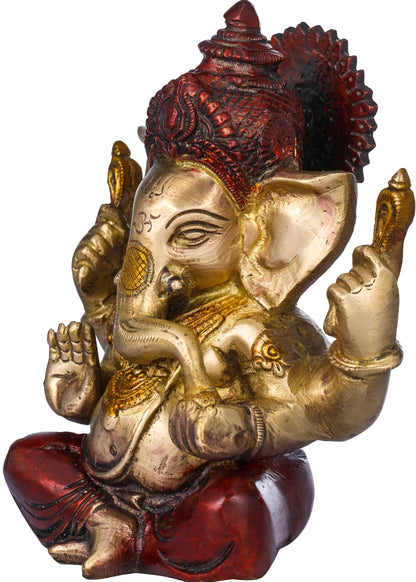 Brassaura™ Small Brass Ganesha Idol for Car Dashboard & Home Temple | 6 Inches | 1.30 kgs