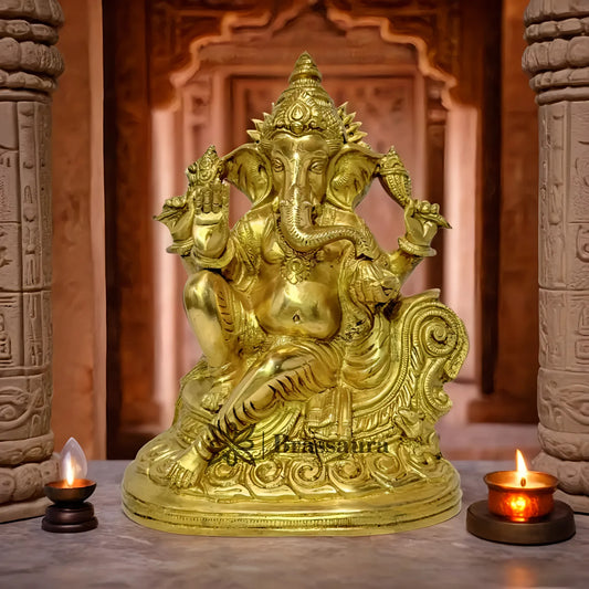 Brassaura™ Brass Ganesha Statue | Height 13.7 Inches & Weight 4.6 Kgs