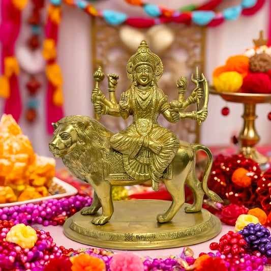 Brassaura™ Brass Durga Sherawali Murti for Home and Decor Height 11.5 inches & Weight 3.9 Kgs