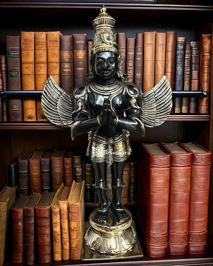 Handcrafted Superfine Brass Garuda Statue in Black Finish – Height 22 Inches, Weight 11 Kgs