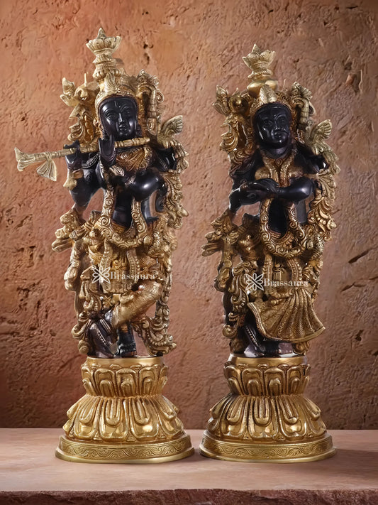Brassaura™ Brass Radha-Krishna Murti – Height 21 Inches & Weight 16 Kgs | Temple & Pooja Décor