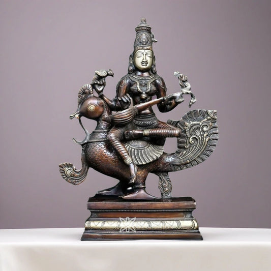 Brassaura™ Artistic Brass Saraswati Idol – Height 19 Inches & Weight 14.2 Kgs | Puja & Temple Décor