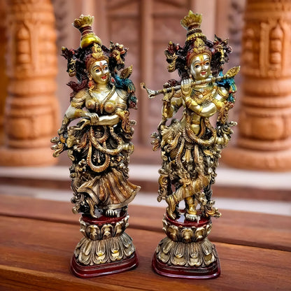 Brassaura™ Pure Brass Handpainted Radha Krishna Idols – 29 & 28 Inch Height, 32 Kg Pair | Exquisite Handcrafted Decor