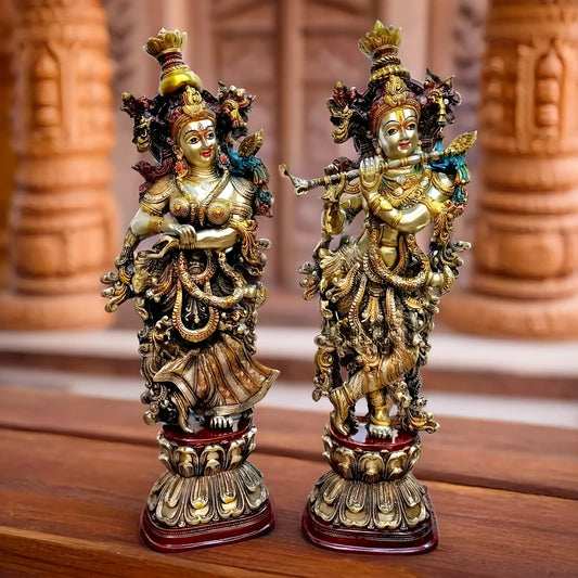 Brassaura™ Pure Brass Handpainted Radha Krishna Idols – 29 & 28 Inch Height, 32 Kg Pair | Exquisite Handcrafted Decor