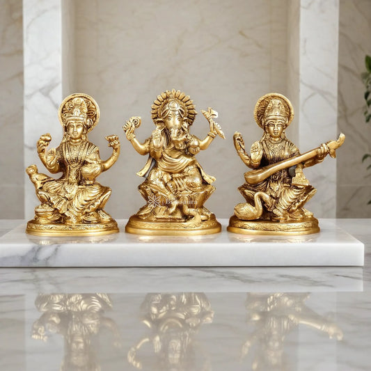 Brass Antique Laxmi Ganesha Saraswati Height 5 Inches & Weight 3 Kgs