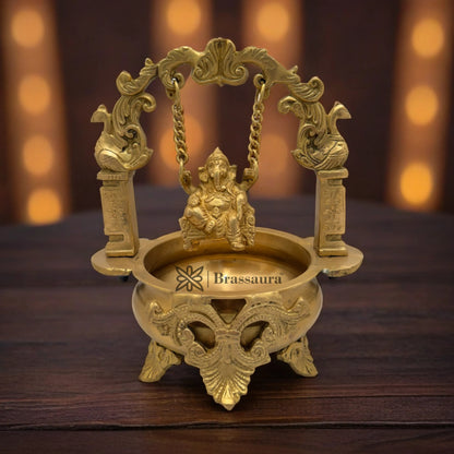 Brassaura™ Brass Urli Ganesh Statue – Height 9.5 Inches & Weight 2.6 Kgs | Traditional Home Décor