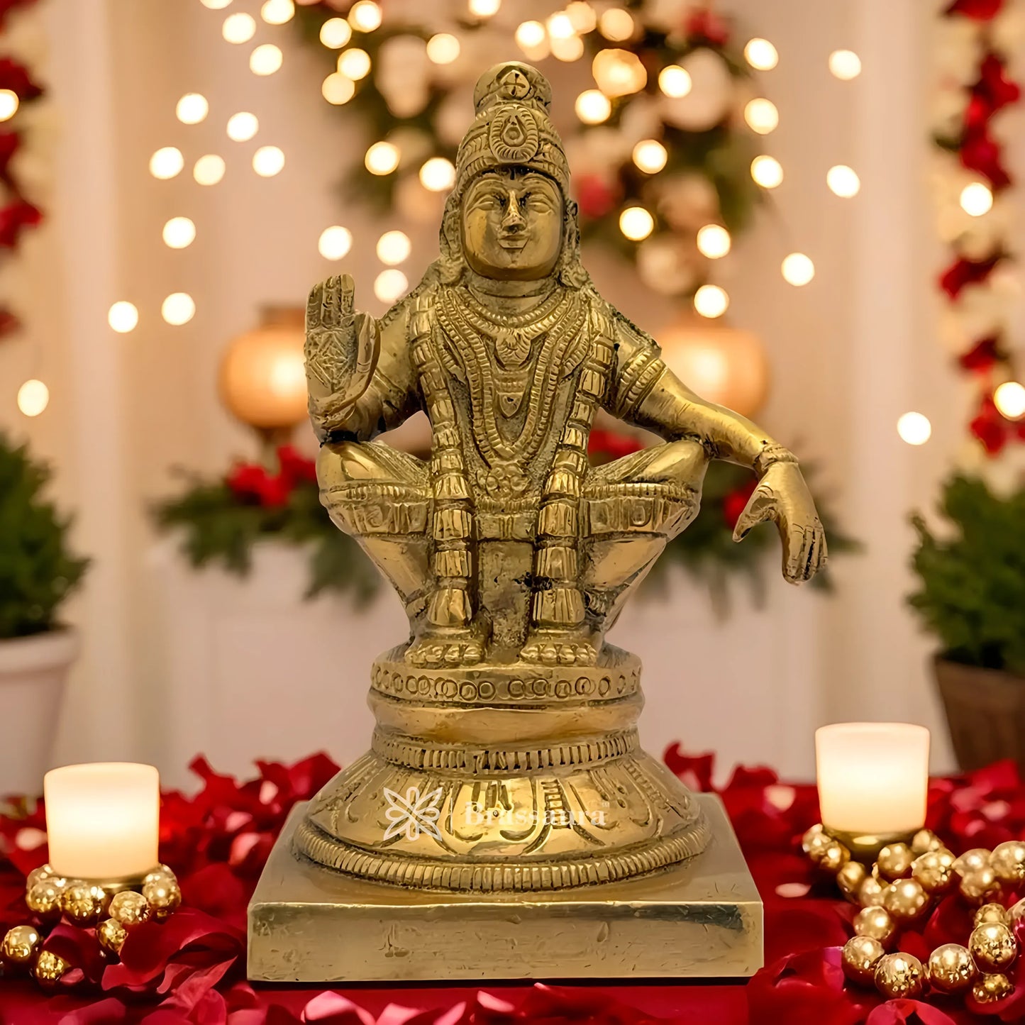Brassaura™ Brass Ayyappa Idol – Height 5.2 Inches & Weight 1 Kgs | Temple & Pooja Décor