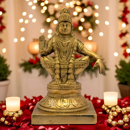 Brassaura™ Brass Ayyappa Idol – Height 5.2 Inches & Weight 1 Kgs | Temple & Pooja Décor