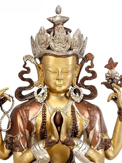 Brassaura® Four-Armed Avalokiteshvara Seated on Lotus | Pure Brass | Height 28 Inches & Weight 25 kgs