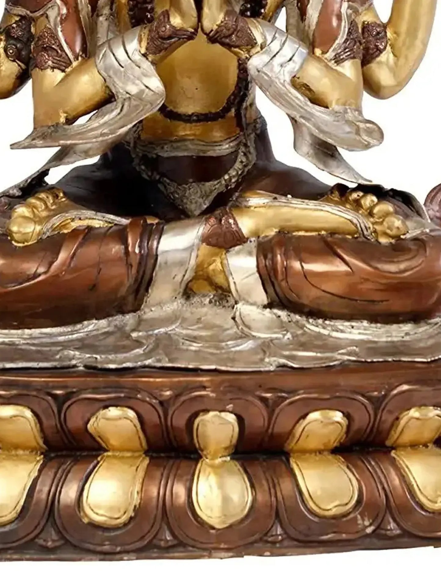 Brassaura® Four-Armed Avalokiteshvara Seated on Lotus | Pure Brass | Height 28 Inches & Weight 25 kgs