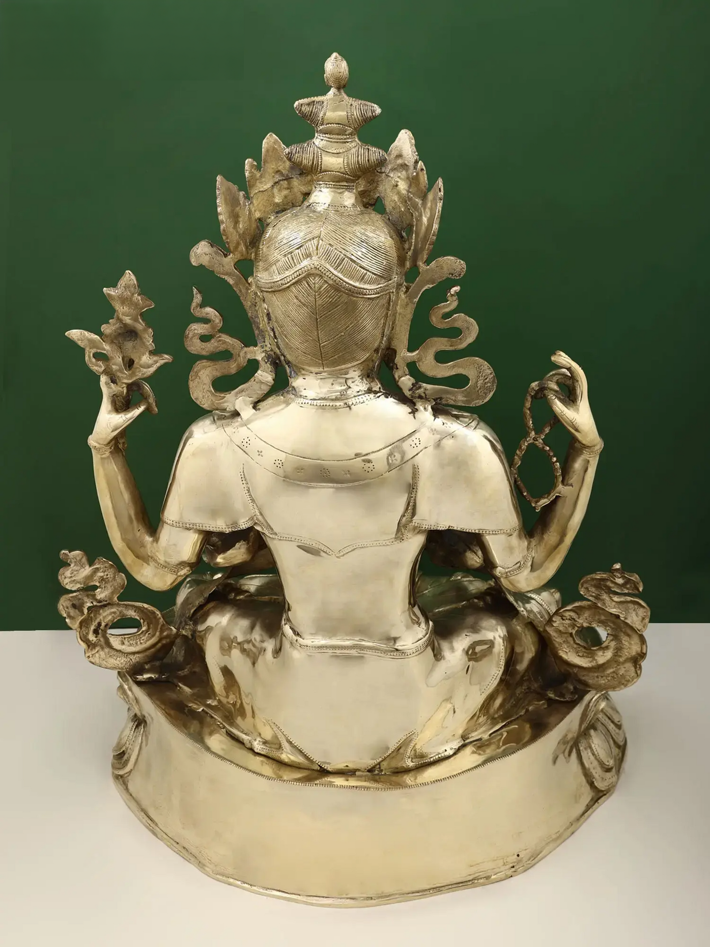 ब्रसौरा® चार-भुजाओं वाले अवलोकितेश्वर कमल पर विराजमान | शुद्ध पीतल | ऊंचाई 28 इंच और वज़न 25 किलोग्राम