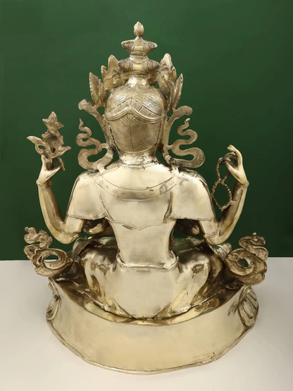 ब्रसौरा® चार-भुजाओं वाले अवलोकितेश्वर कमल पर विराजमान | शुद्ध पीतल | ऊंचाई 28 इंच और वज़न 25 किलोग्राम