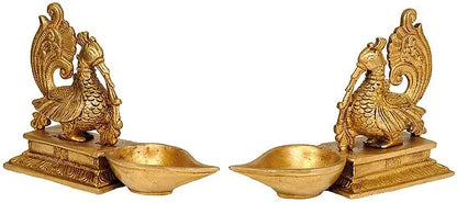 Brassaura™ Pair of Mayur Brass Lamps – Height 5.51 inches | Weight 2.40 kgs
