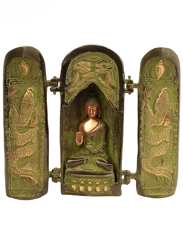 Brassaura™ Brass Seated Buddha Statue – Height 7.5 Inches & Weight 2.4 Kgs | Handmade Meditation Idol