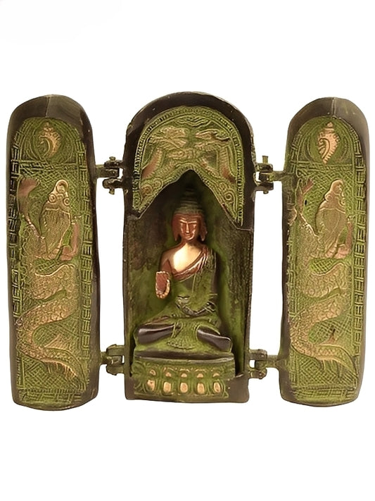 Brassaura™ Brass Seated Buddha Statue – Height 7.5 Inches & Weight 2.4 Kgs | Handmade Meditation Idol
