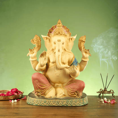 Brassaura™ Hand-Painted Brass Lord Ganesha Statue with Intricate Engravings | Height 21.5 Inches & Weight 31 Kgs