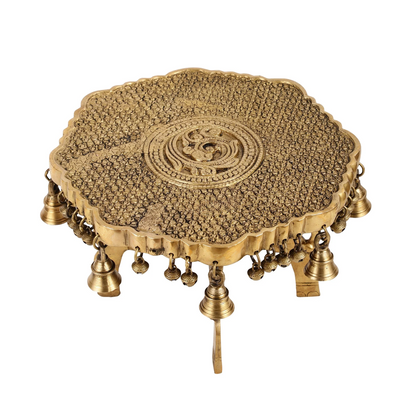 Brassaura® Three-Legged Elephant Chowki with Ghungroo Bells | Pure Superfine Brass Handcrafted Pedestal | Brass Bajot for Home Temple, Pooja Room | Height 11.8 Inches | Weight 8 Kgs