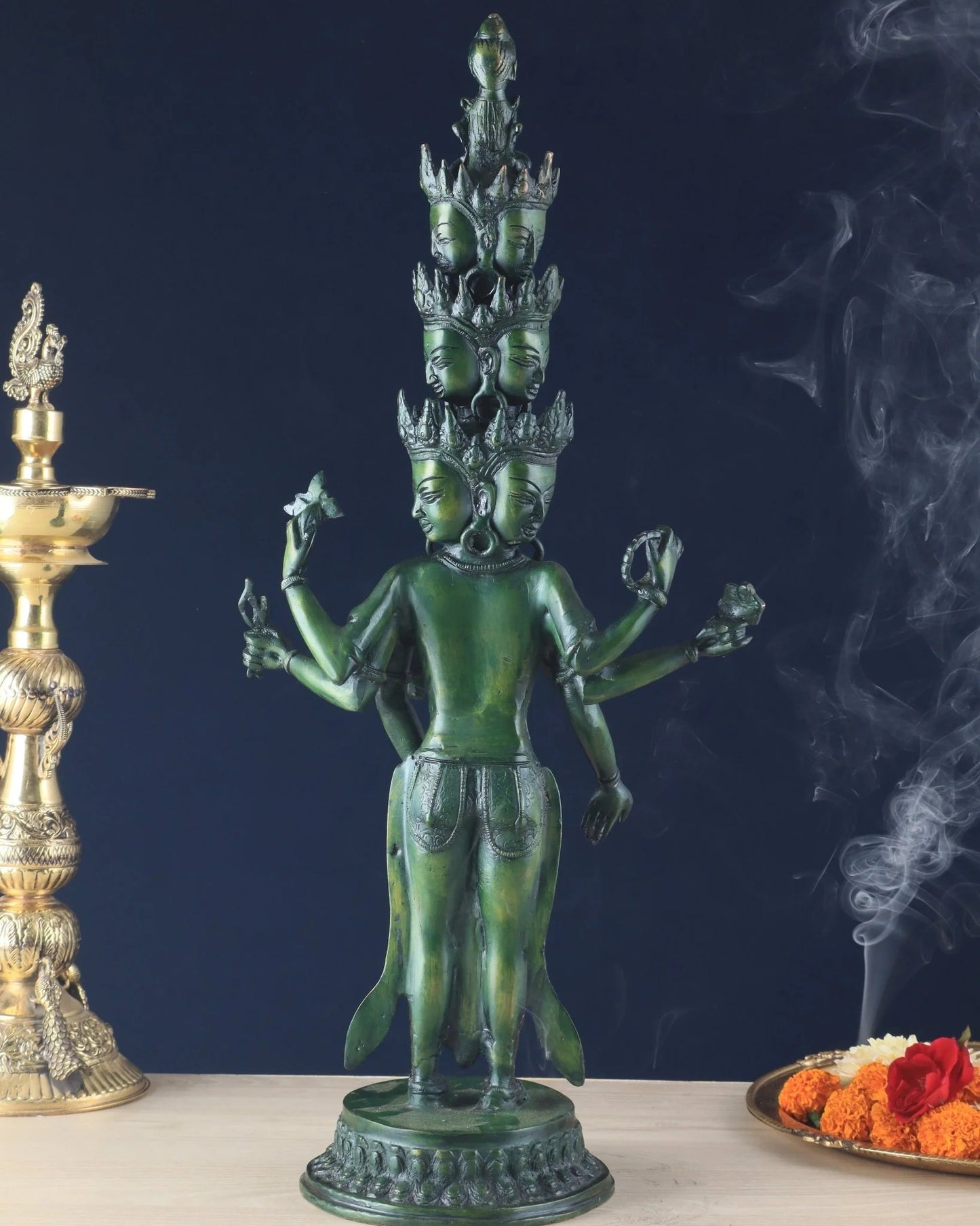 Brassaura™ Brass Eleven-Headed Eight-Armed Avalokiteshvara Statue | Height 23.2 Inches & Weight 7.1 Kgs