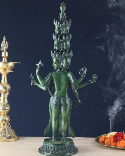Brassaura™ Brass Eleven-Headed Eight-Armed Avalokiteshvara Statue | Height 23.2 Inches & Weight 7.1 Kgs