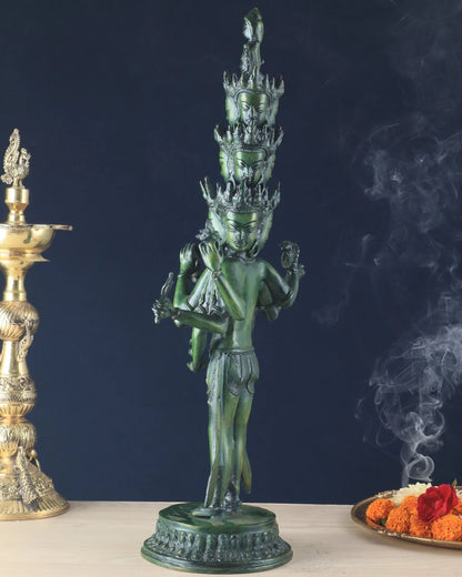 Brassaura™ Brass Eleven-Headed Eight-Armed Avalokiteshvara Statue | Height 23.2 Inches & Weight 7.1 Kgs