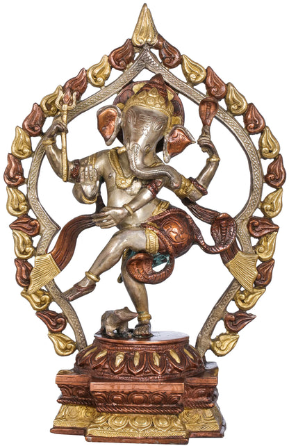 Brassaura™ Dancing Lord Ganesha in Prabhavali Frame | Height 14.8 Inches & Weight 4.50 kgs