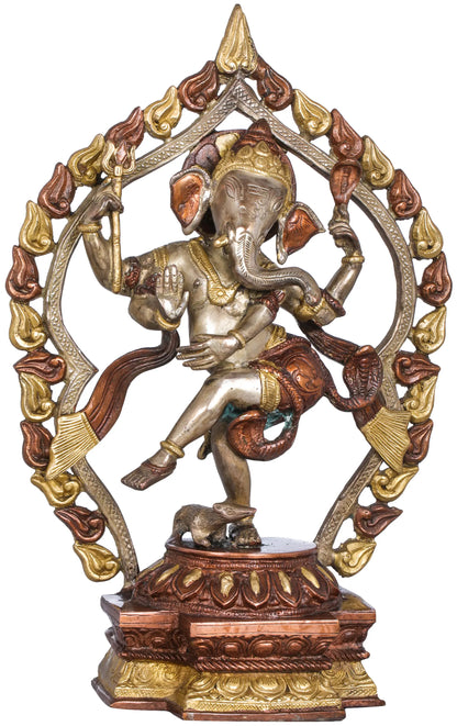 Brassaura™ Dancing Lord Ganesha in Prabhavali Frame | Height 14.8 Inches & Weight 4.50 kgs