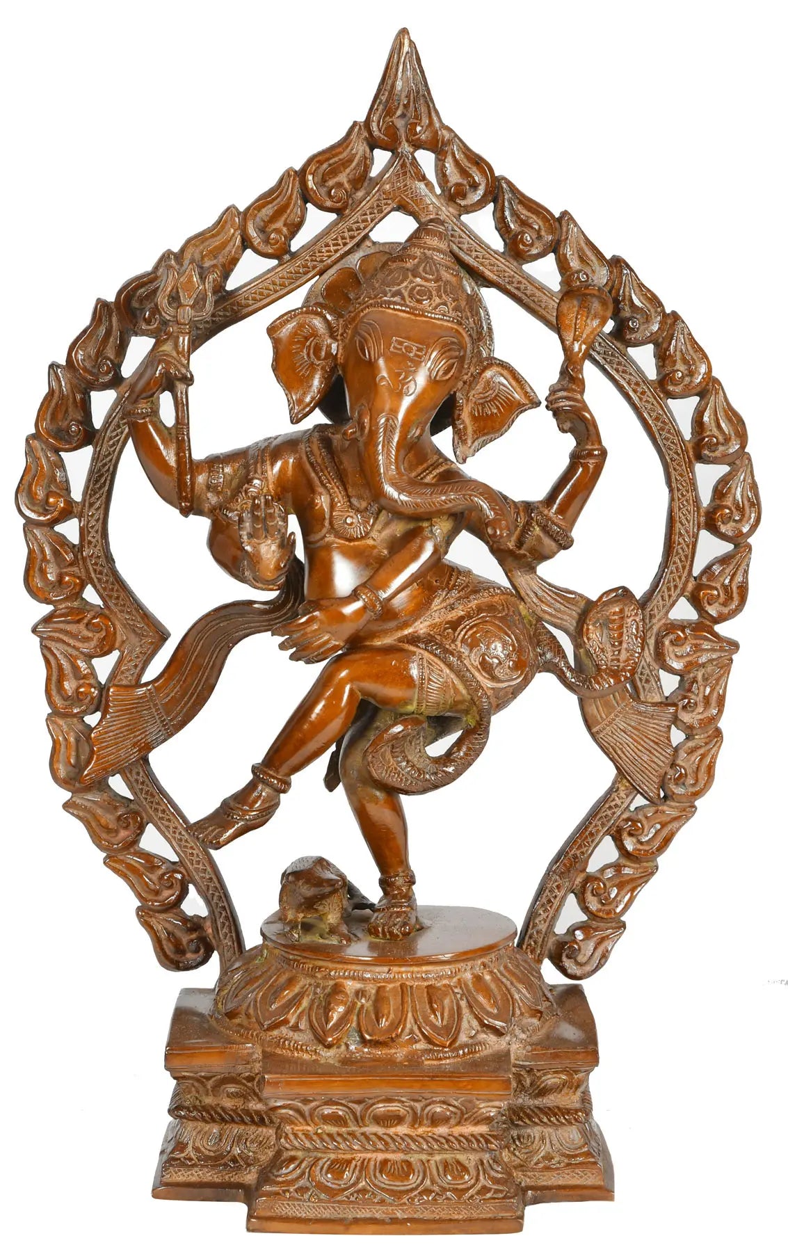 Brassaura™ प्रभावाली फ्रेम में नृत्य करते हुए भगवान गणेश | ऊँचाई 14.8 इंच और वज़न 4.50 किलोग्राम