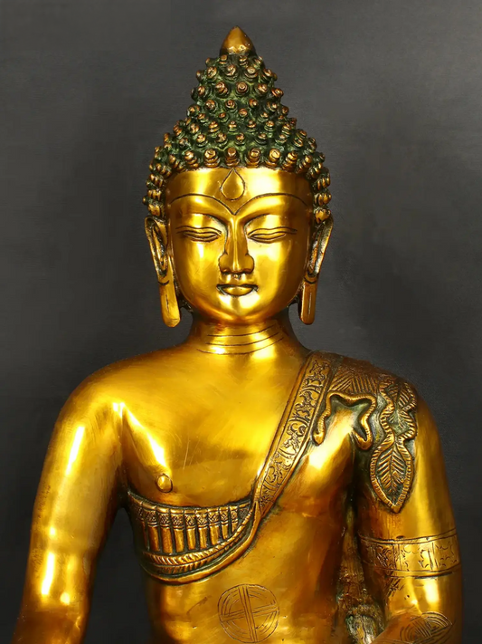 ब्रासौरा® ब्रास आसीन बुद्ध प्रतिमा | सुनहरा फिनिश | ऊंचाई 22.6 इंच और वजन 17.60 किलोग्राम