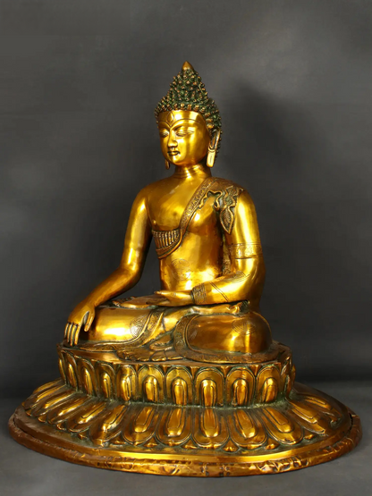 ब्रासौरा® ब्रास आसीन बुद्ध प्रतिमा | सुनहरा फिनिश | ऊंचाई 22.6 इंच और वजन 17.60 किलोग्राम