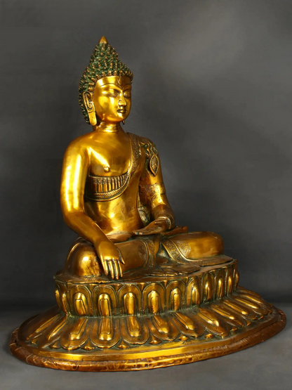 ब्रासौरा® ब्रास आसीन बुद्ध प्रतिमा | सुनहरा फिनिश | ऊंचाई 22.6 इंच और वजन 17.60 किलोग्राम