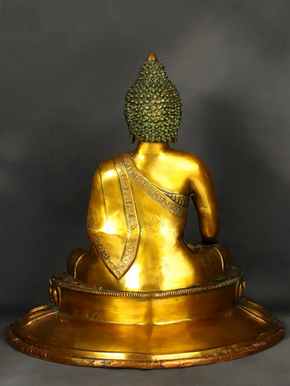 ब्रासौरा® ब्रास आसीन बुद्ध प्रतिमा | सुनहरा फिनिश | ऊंचाई 22.6 इंच और वजन 17.60 किलोग्राम