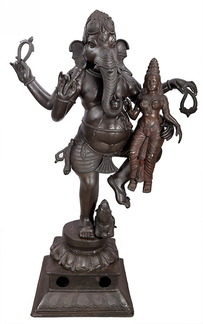 Brassaura® Large Dancing Ganesha with Consort | Pure Brass | Height 65 Inches & Weight 153 kgs