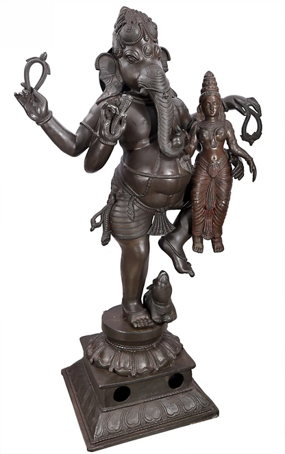 Brassaura® Large Dancing Ganesha with Consort | Pure Brass | Height 65 Inches & Weight 153 kgs