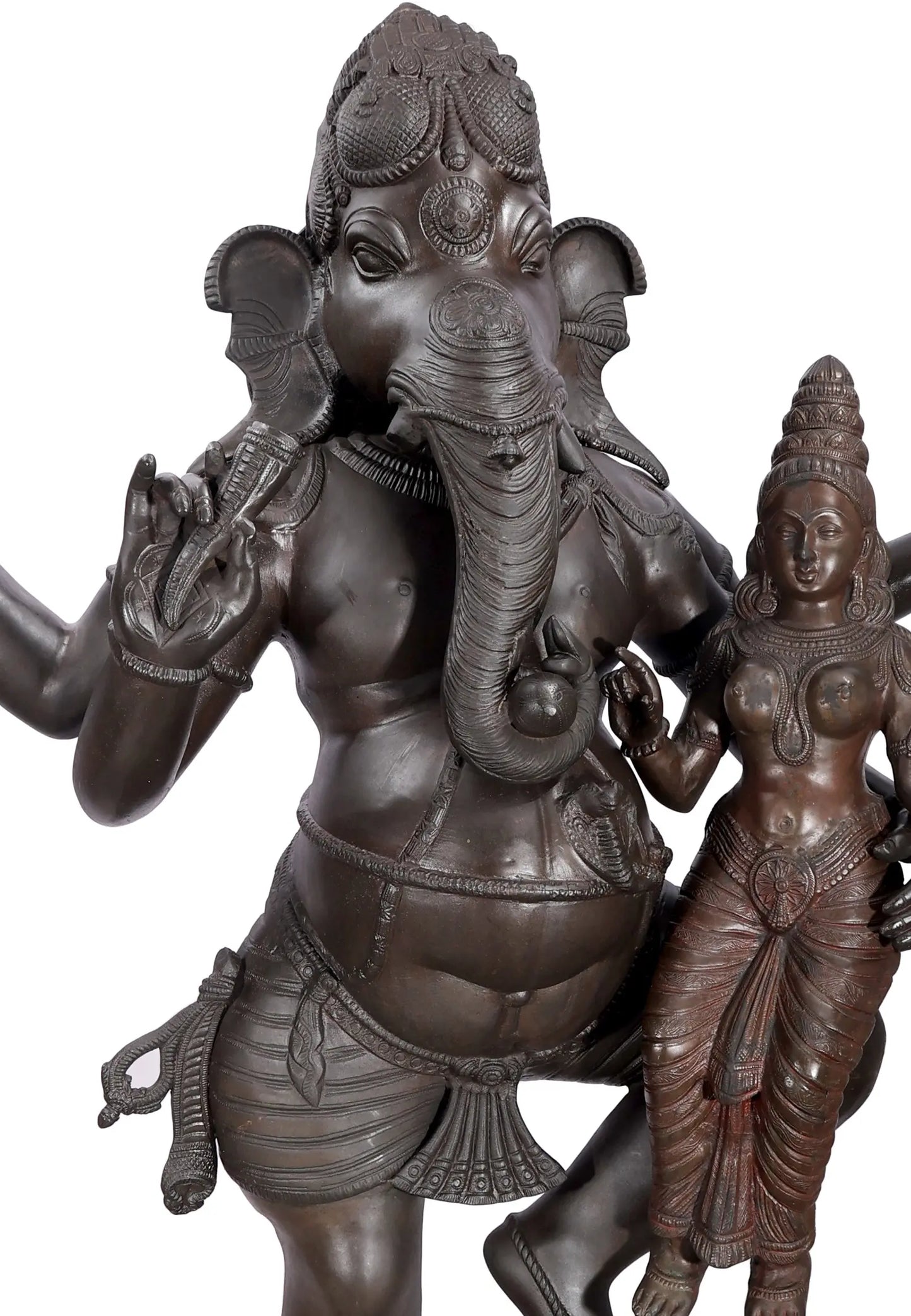 Brassaura® Large Dancing Ganesha with Consort | Pure Brass | Height 65 Inches & Weight 153 kgs
