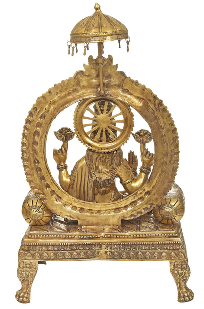 Brassaura® Goddess Lakshmi Seated on Ornate Simhasana with Prabhavali & Chatra | Height 46.5 Inches & Weight 76.14 kgs
