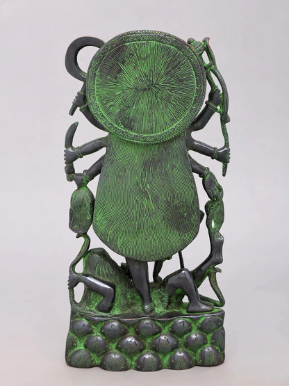 Brassaura® Kali Devi Standing Idol with Green & Black Antique Finish | Pure Superfine Brass Handcrafted Murti | Brass Statue for Home Temple, Pooja Room | Height 14.5 Inches | Weight 5.66 Kgs