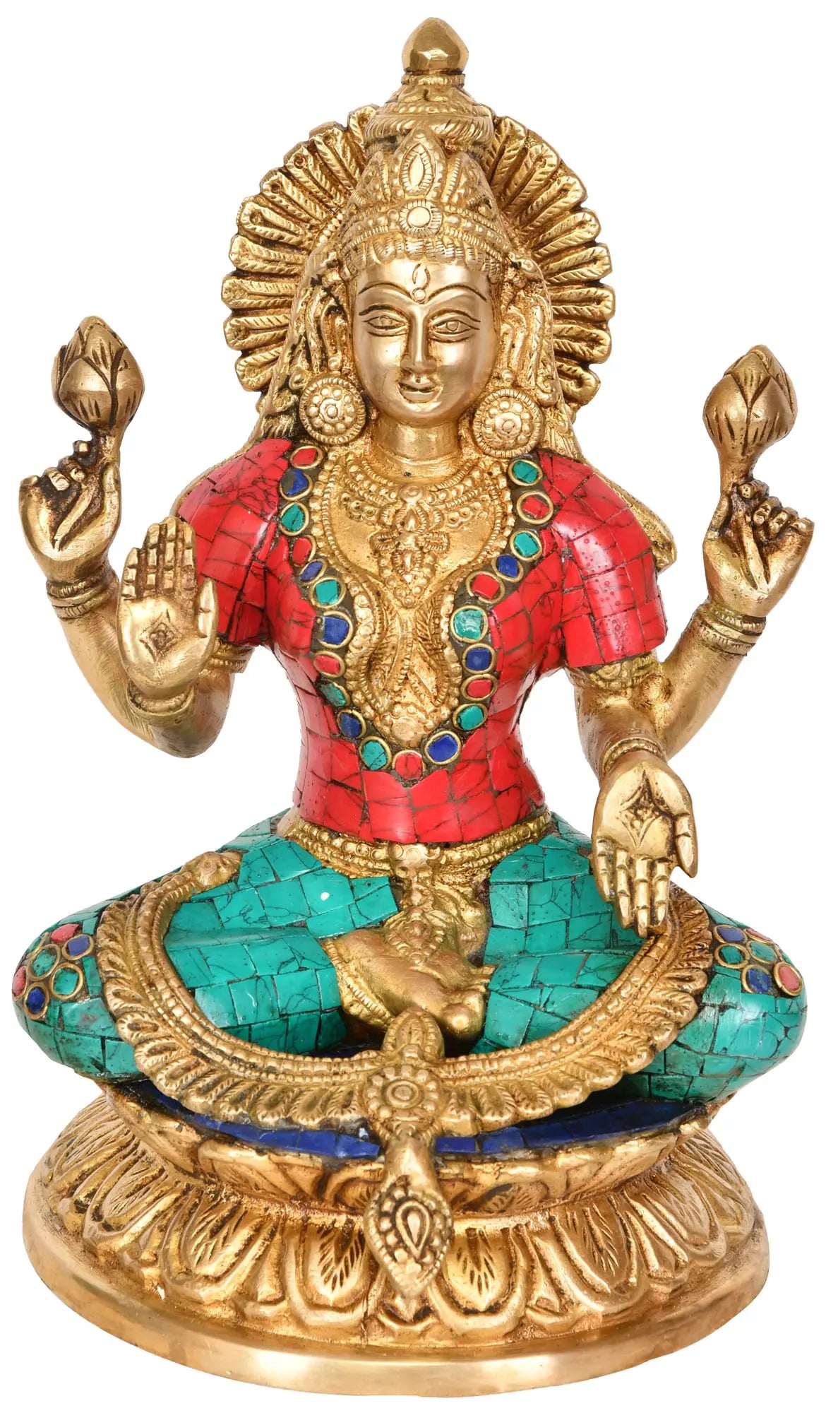 ब्रैसुर्रा® स्टोन इनले वर्क के साथ डीप लक्ष्मी | ऊंचाई 9.5 इंच और वज़न 3.40 किलोग्राम