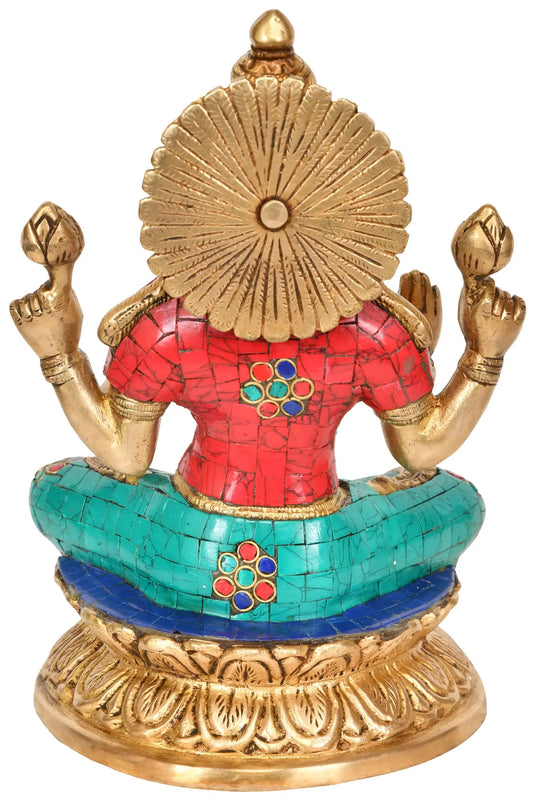 Brassaura® Deep Lakshmi with Stone Inlay Work | Height 9.5 Inches & Weight 3.40 kgs
