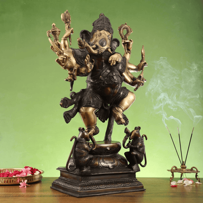 Brassaura™ Hoysala Style Brass Lord Ganesha Statue | Antique Chola Bronze Finish | Height 26 Inches & Weight 27 Kgs